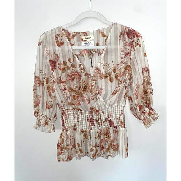 L'AGENCE Tops - L'AGENCE XS cute striped sunset smocked chiffon crinkle 3/4 sleeve sheer blouse